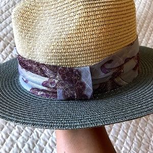 Panama Hat with beautiful blue brim and muted band